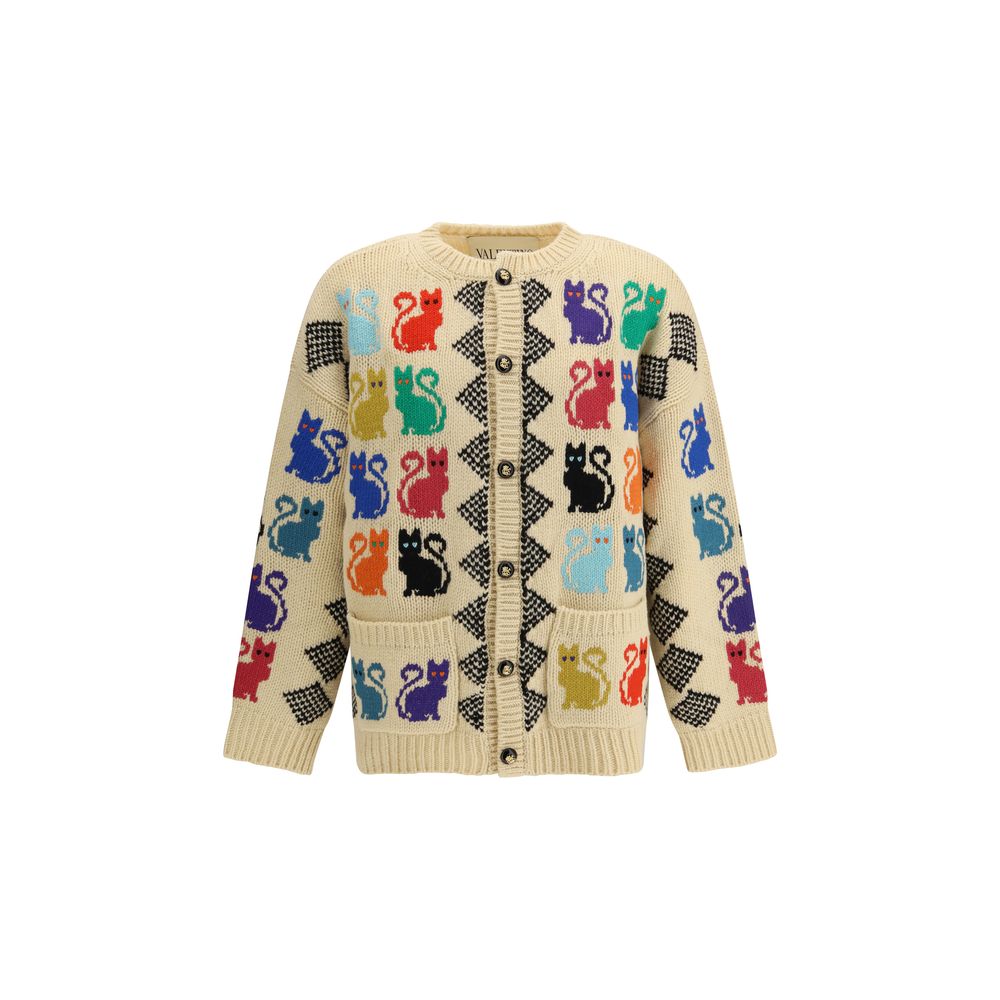 Valentino Mehrfarbige Strickjacke aus Fleece-Wolle