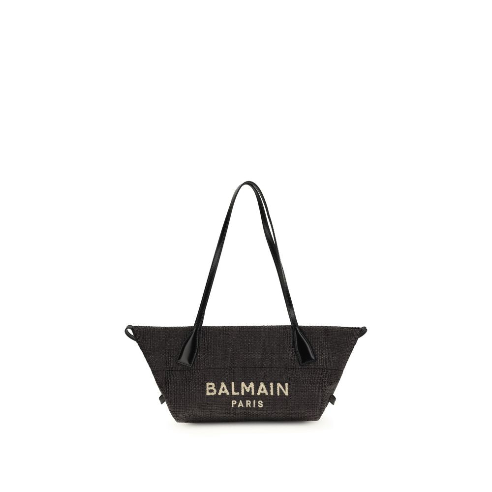Balmain Schwarze Raffia-Umhängetasche