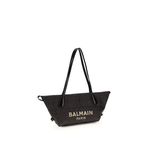 Balmain Schwarze Raffia-Umhängetasche