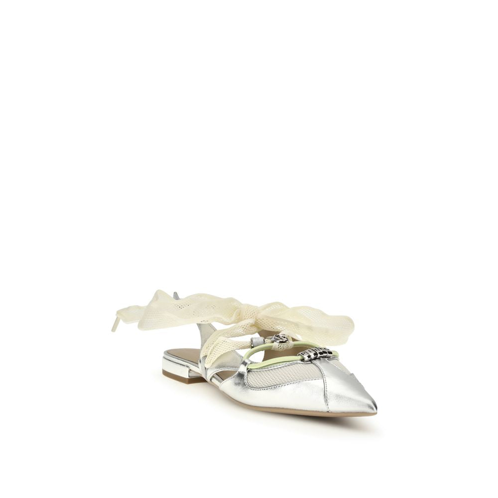 PINKO Silberne Kalbsleder Bos Taurus Ballerinas