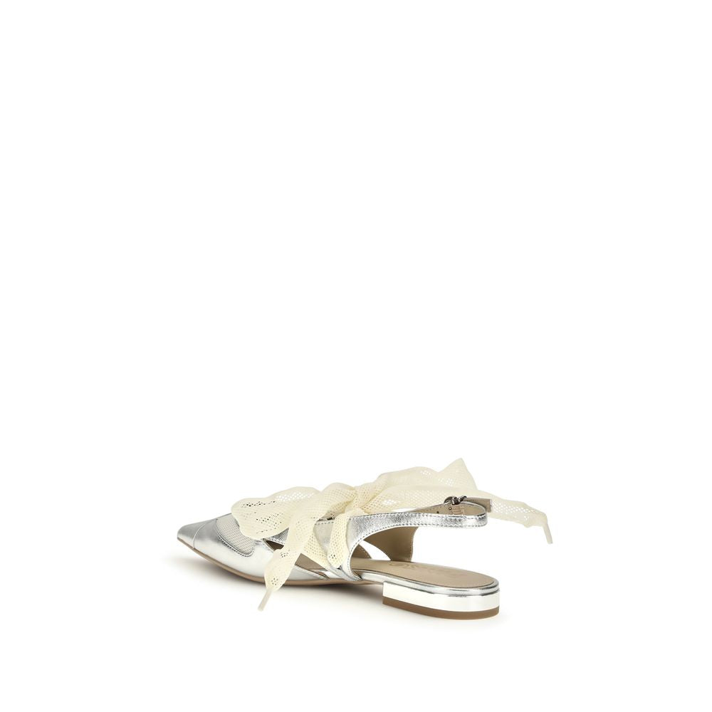 PINKO Silberne Kalbsleder Bos Taurus Ballerinas