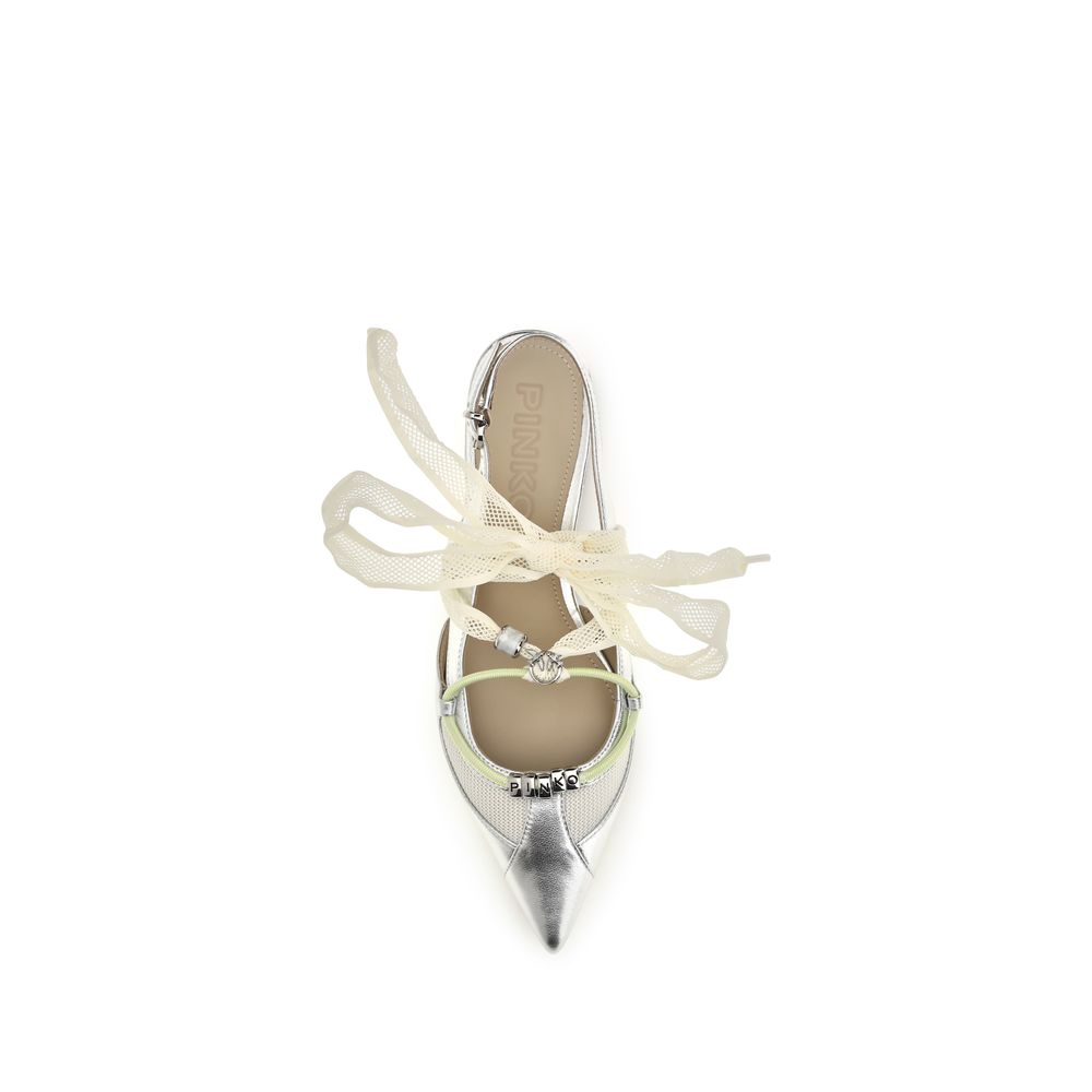 PINKO Silberne Kalbsleder Bos Taurus Ballerinas