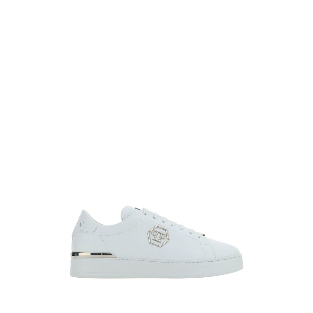 Philipp Plein Weiße Low-Top-Sneaker aus Kalbsleder Bos Taurus