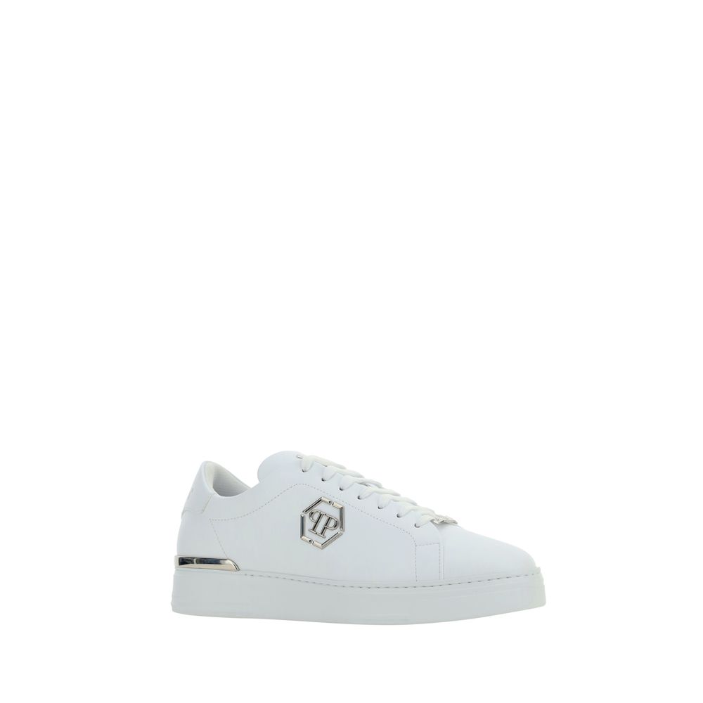 Philipp Plein Weiße Low-Top-Sneaker aus Kalbsleder Bos Taurus