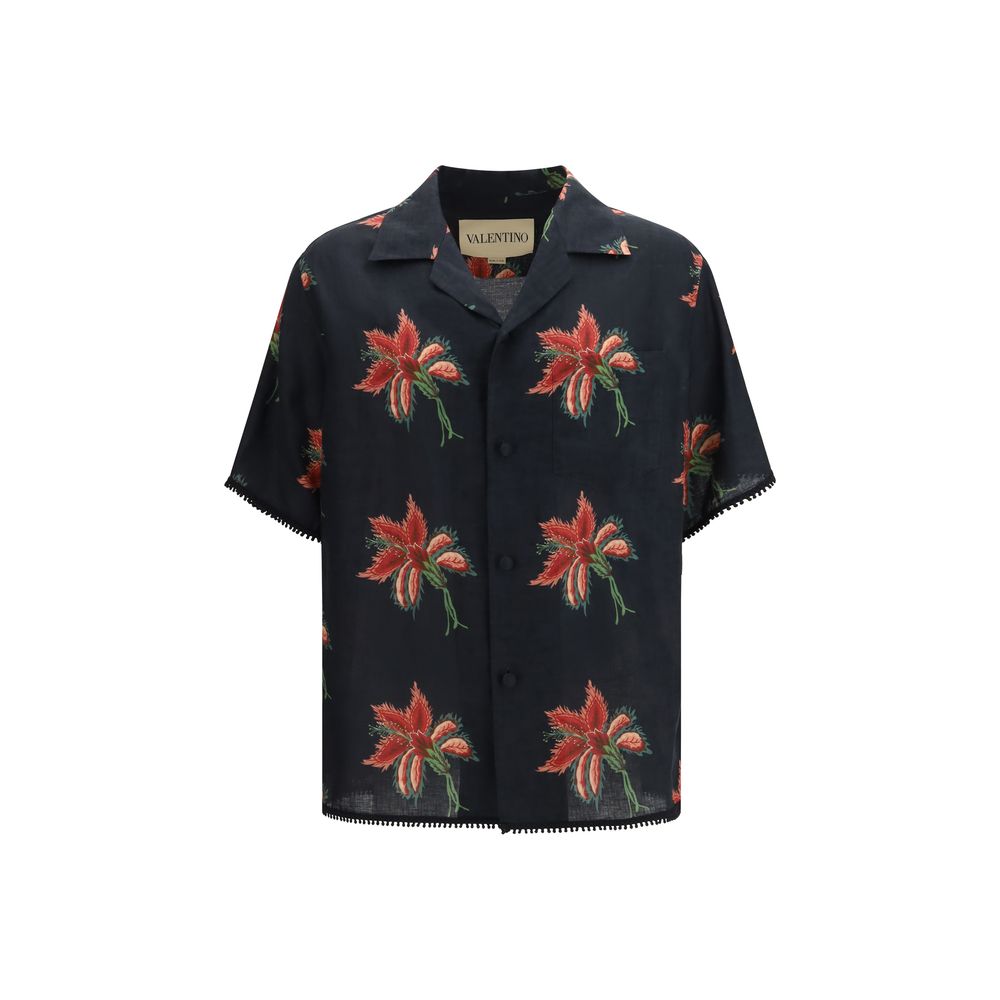 Valentino Schwarzes Hemd mit Leinenmuster