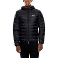 EA7 Emporio Armani Zweifarbige Polyamid-Steppjacke in voller Länge