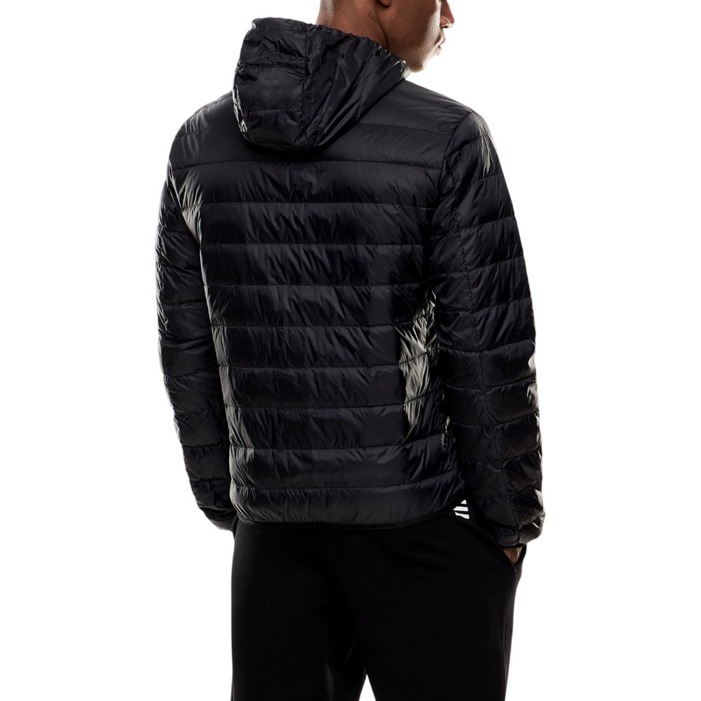 EA7 Emporio Armani Zweifarbige Polyamid-Steppjacke in voller Länge