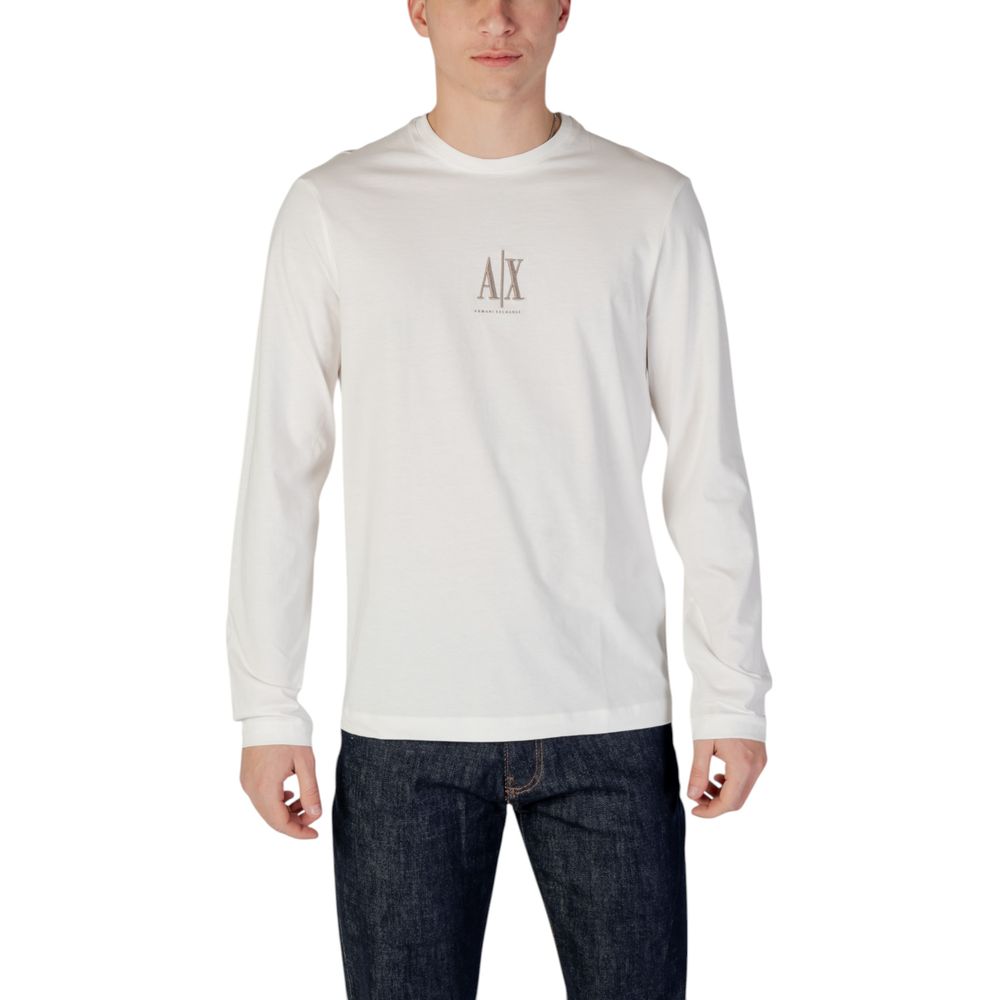 Armani Exchange Cremefarbenes Langarm-T-Shirt aus Baumwolle