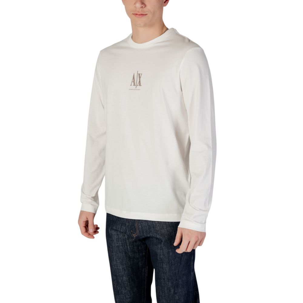 Armani Exchange Cremefarbenes Langarm-T-Shirt aus Baumwolle