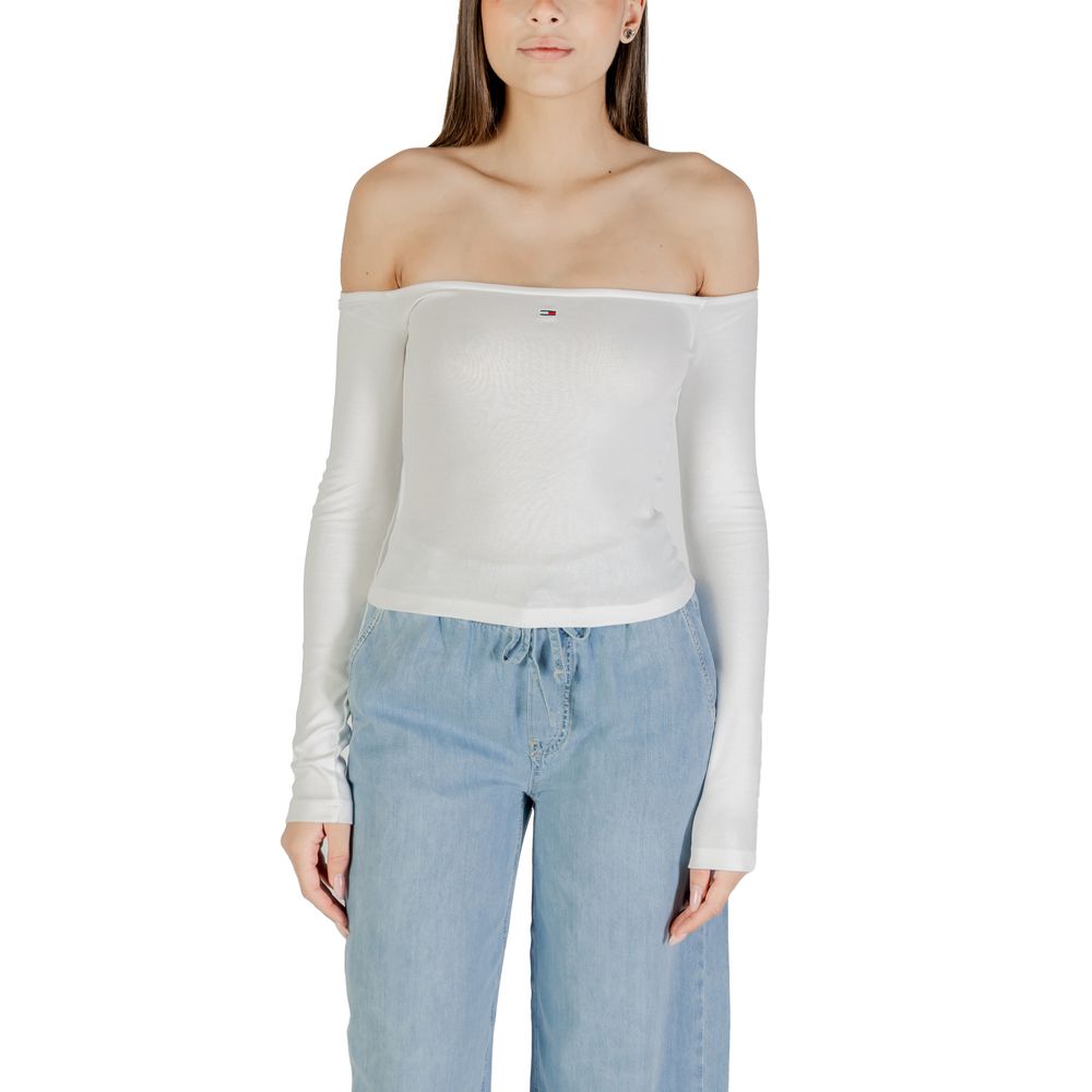 Tommy Hilfiger Jeans Cremefarbenes Langarm-T-Shirt aus recycelter Baumwolle