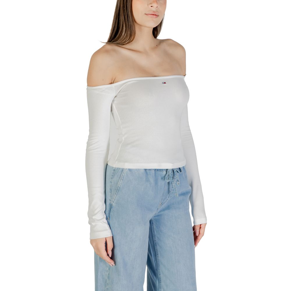 Tommy Hilfiger Jeans Cremefarbenes Langarm-T-Shirt aus recycelter Baumwolle