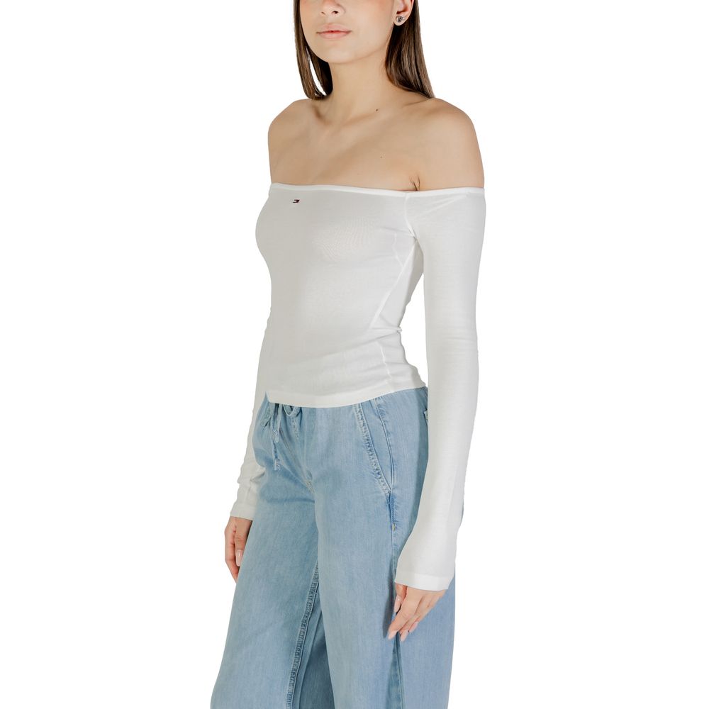 Tommy Hilfiger Jeans Cremefarbenes Langarm-T-Shirt aus recycelter Baumwolle