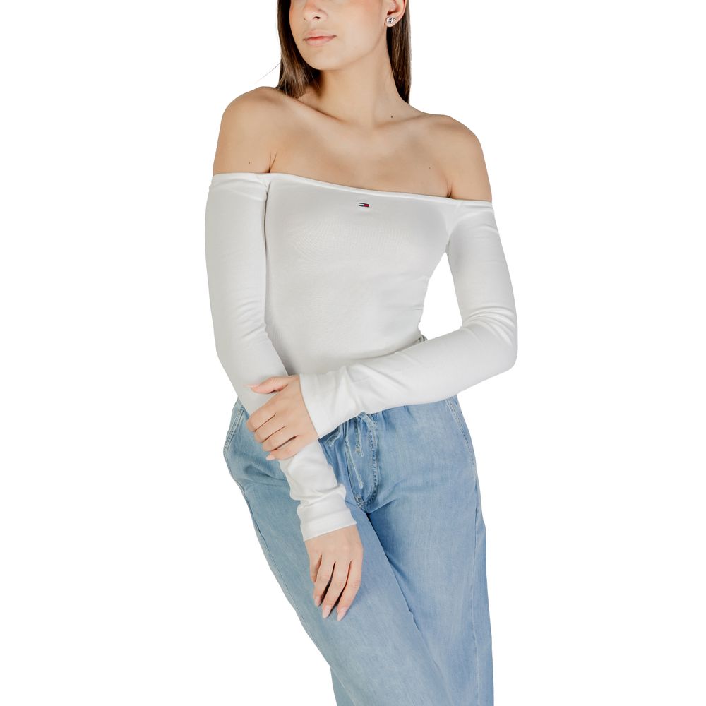 Tommy Hilfiger Jeans Cremefarbenes Langarm-T-Shirt aus recycelter Baumwolle