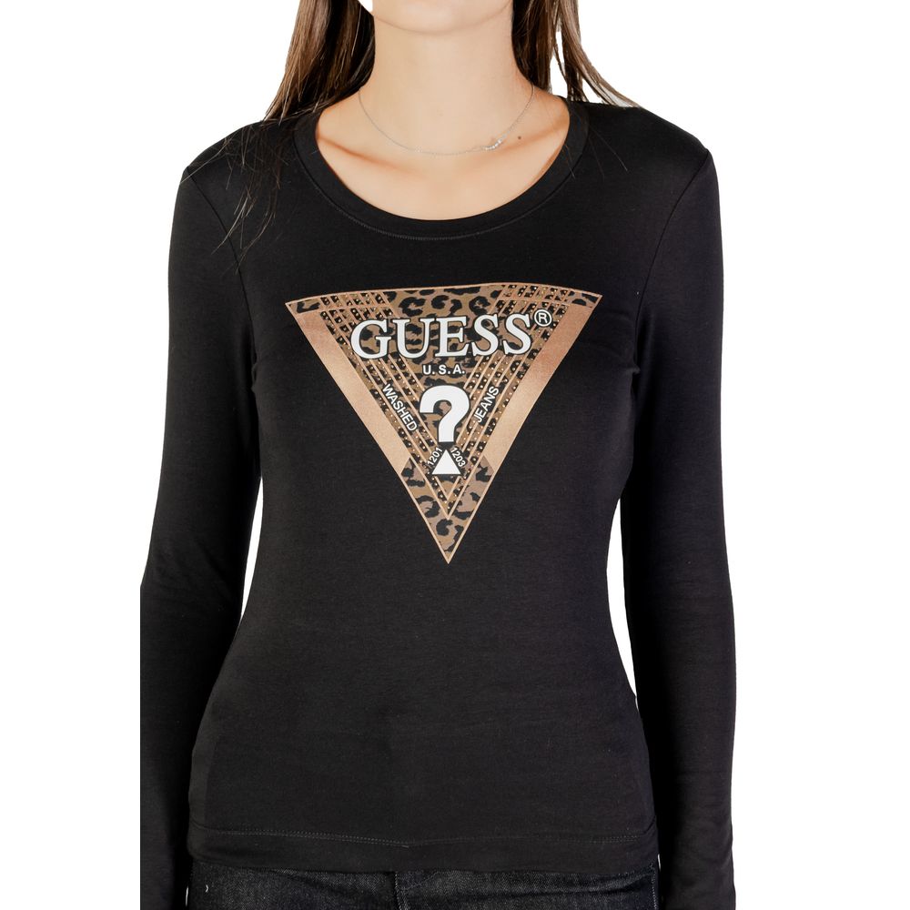 Guess Schwarzes Langarm-T-Shirt aus Baumwolle