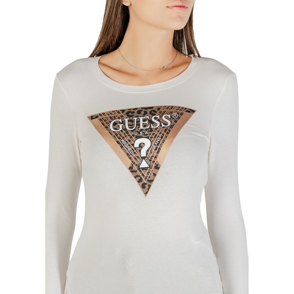 Guess Cremefarbenes Langarm-T-Shirt aus Baumwolle