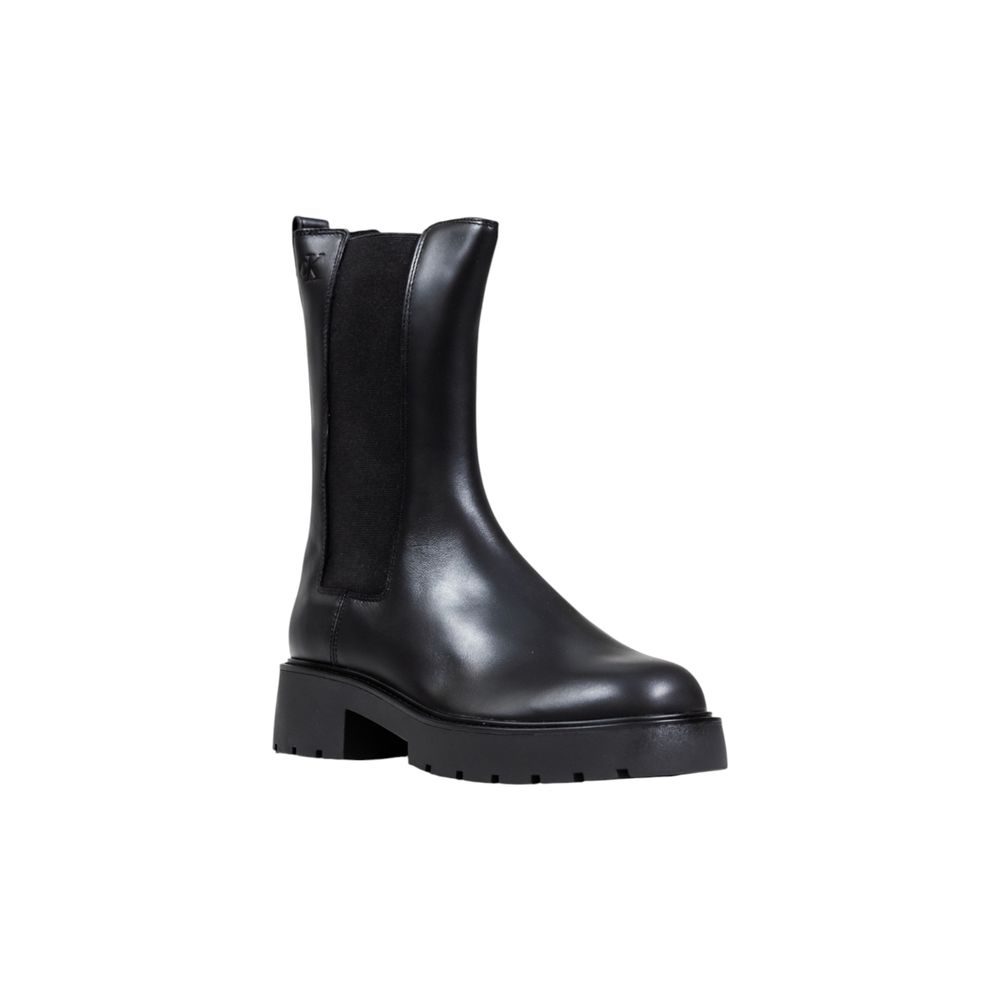 Calvin Klein Jeans Schwarze Leder-Stiefeletten