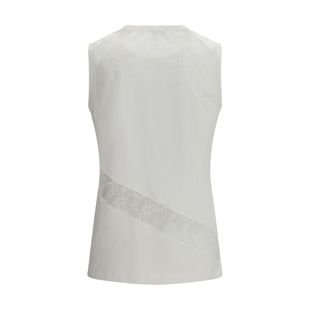 PINKO Weißes ärmelloses Baumwoll-T-Shirt