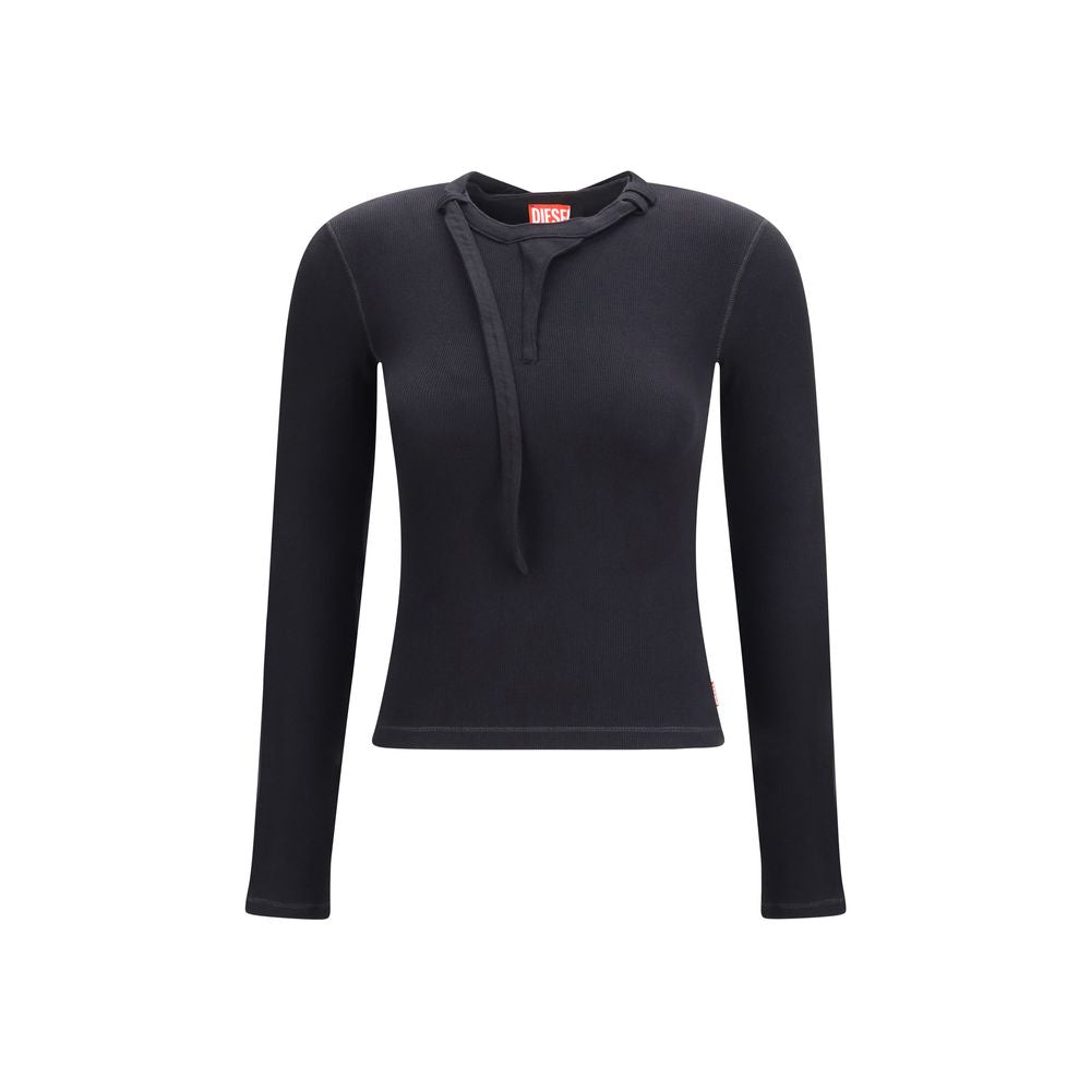 Diesel Schwarzes Langarm-T-Shirt aus Baumwolle