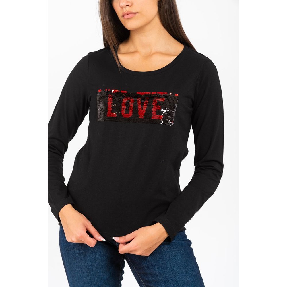 Gas Schwarzes Langarm-T-Shirt aus Baumwolle