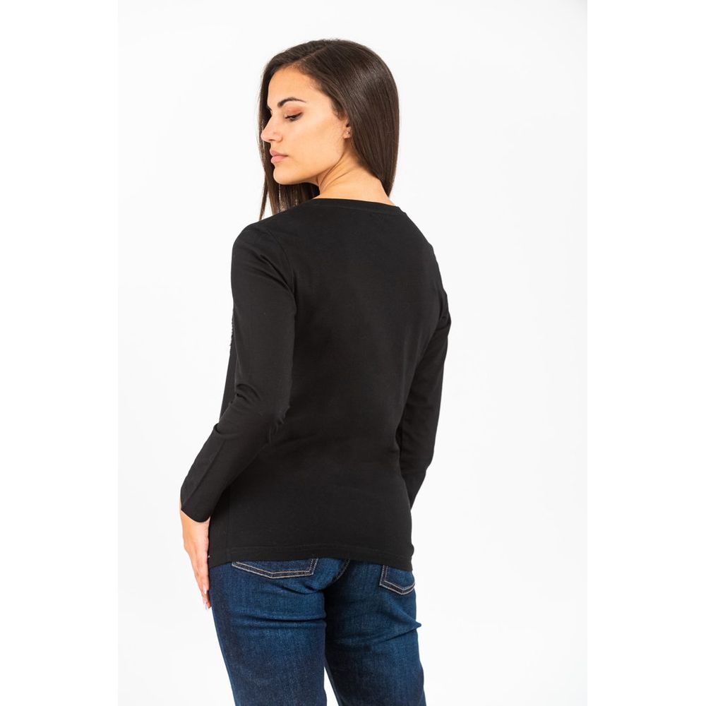 Gas Schwarzes Langarm-T-Shirt aus Baumwolle
