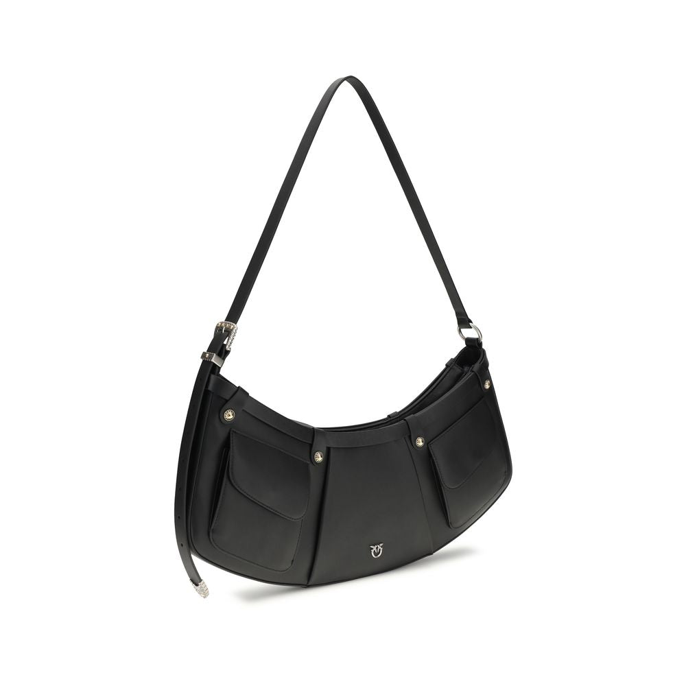 PINKO Schwarze Bos Taurus Kalbsleder Schultertasche
