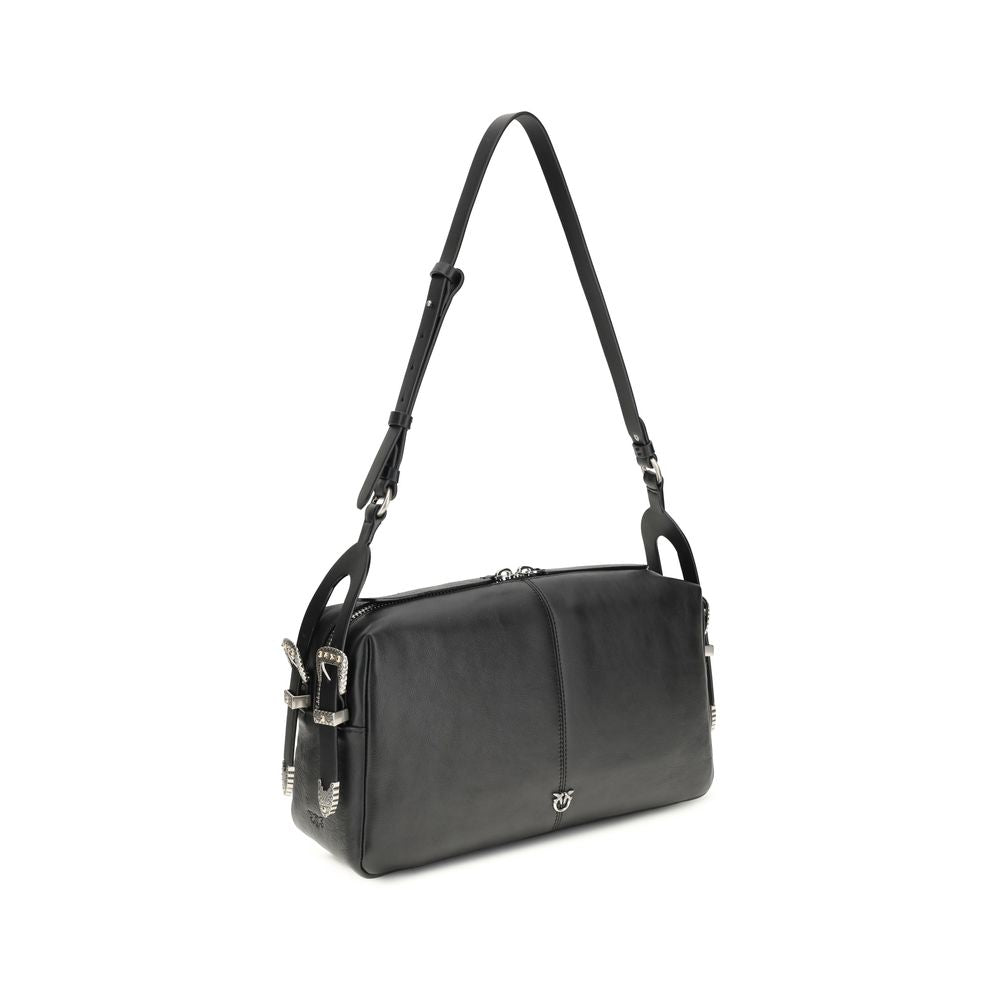 PINKO Schwarze Bos Taurus Kalbsleder Schultertasche