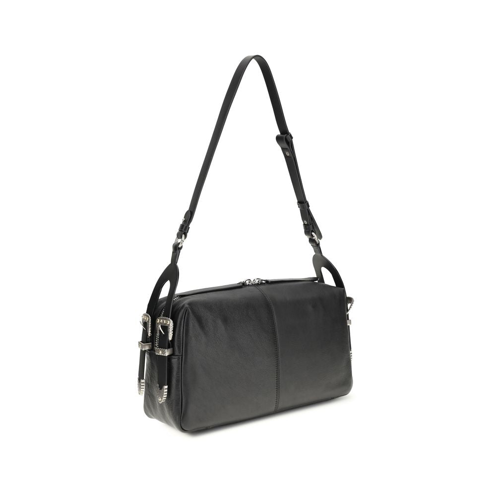 PINKO Schwarze Bos Taurus Kalbsleder Schultertasche