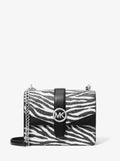 Michael Kors Greenwich Small Print Logo Crossbody Tote Chain Bag Schwarz/Weiß $498