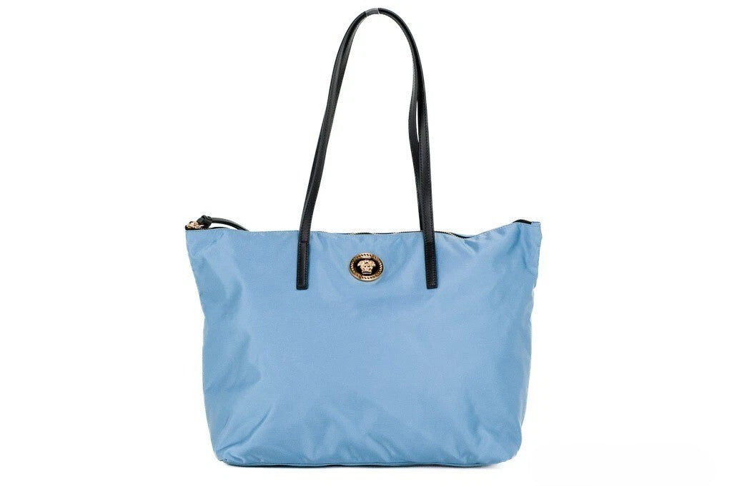 Versace Portuna Medusa Medium Henkeltasche Kornblumenblau Nylon Leder