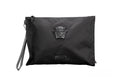 Versace Große schwarze Nylon-Pochette mit Medusa-Motiv, als Clutch und Handgelenktasche tragbar