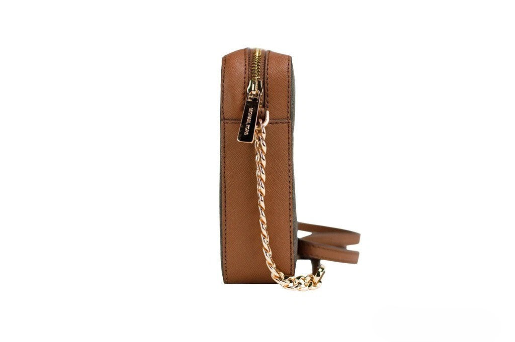 Michael Kors Damen Jet Set East West Umhängetasche Saffiano, Braun Gold, Groß