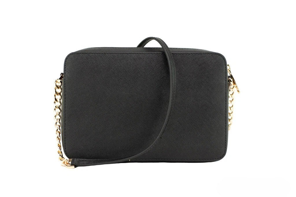 Michael Kors Damen Umhängetasche mit Reißverschluss aus Saffiano-Leder, Schwarz