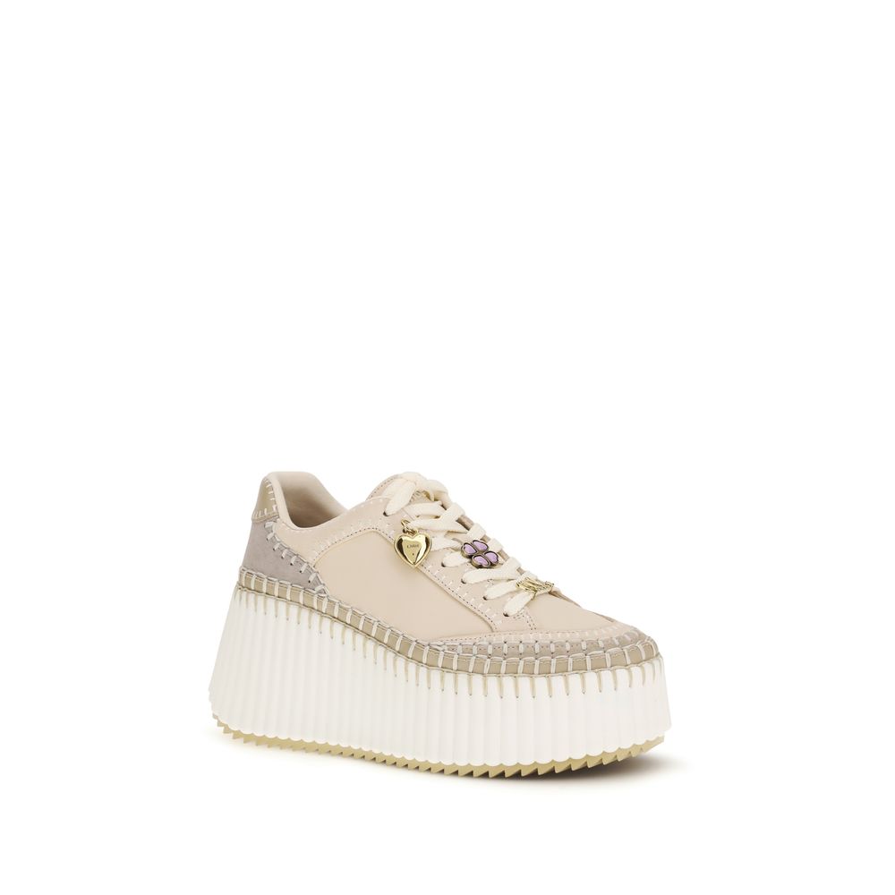 Chloé Beige Kalbsleder Bos Taurus Plateau-Sneaker