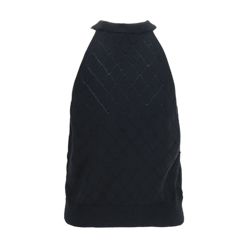 Balmain Ärmelloses T-Shirt aus schwarzer Wolle Oves Aries