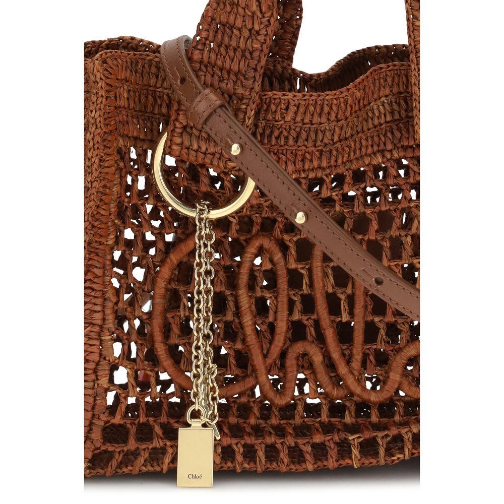 Chloé Braune Raffia-Umhängetasche