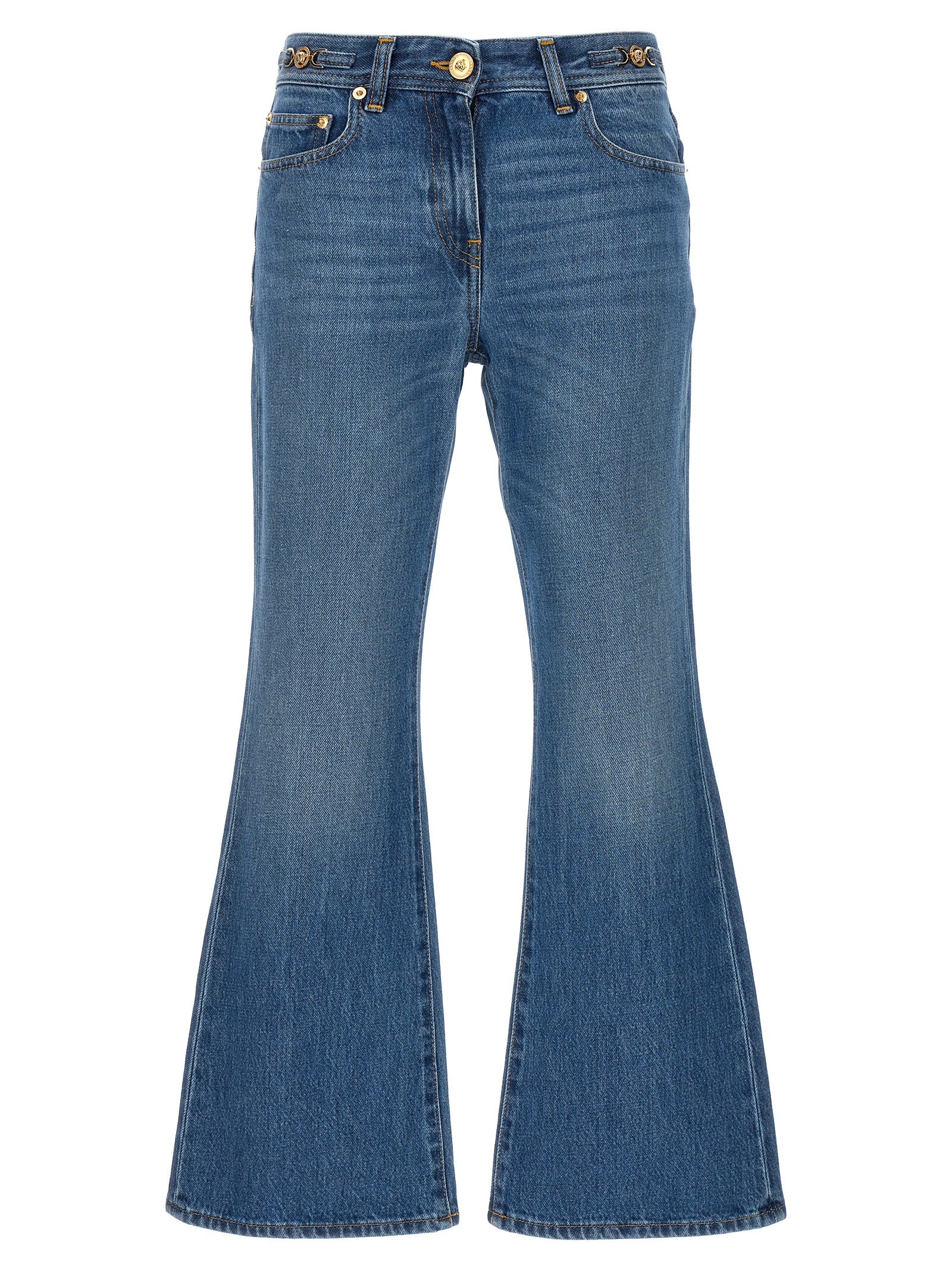 Versace Blaue Baumwoll-Jeans mit ausgestelltem Bein