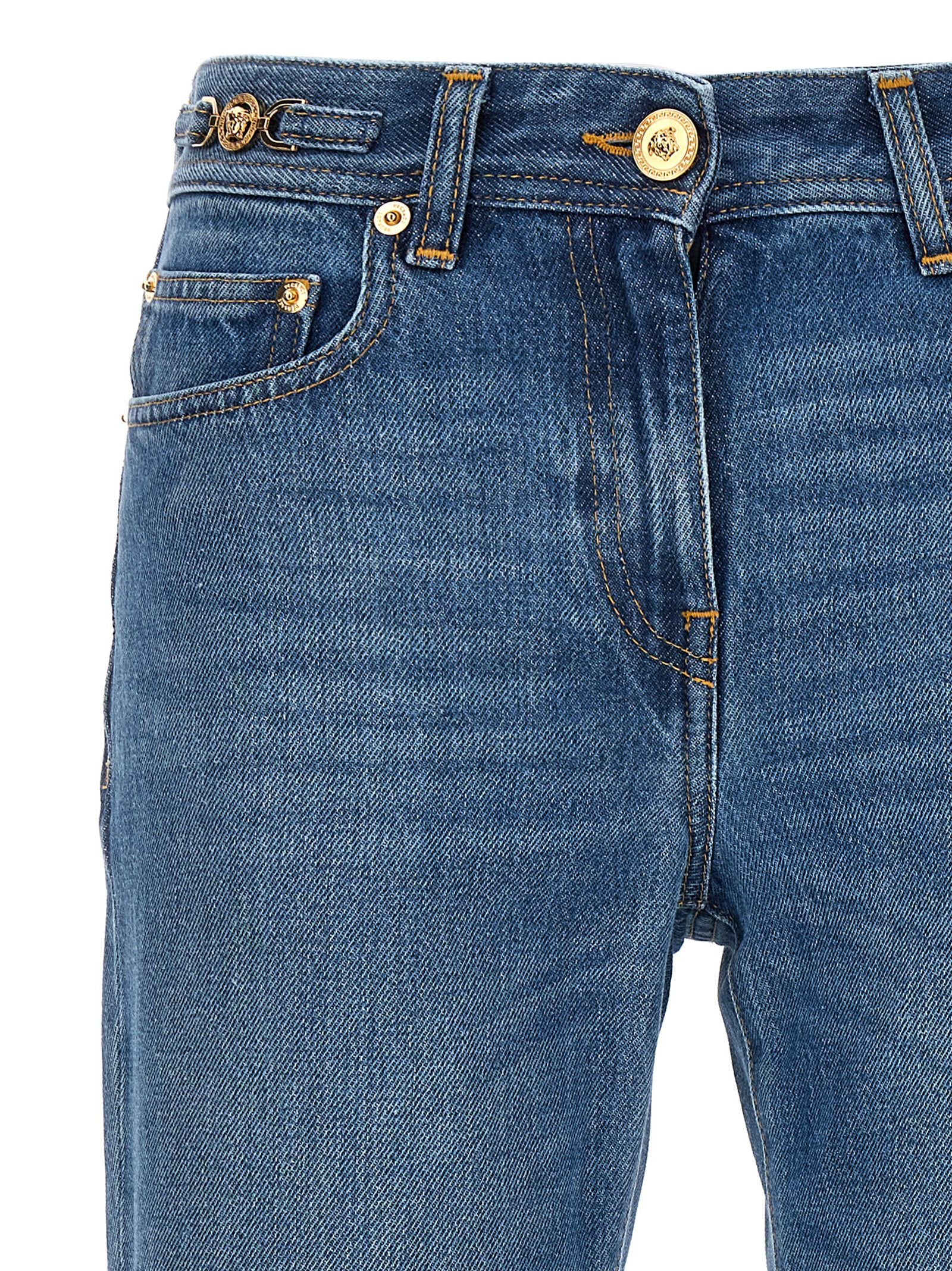 Versace Blaue Baumwoll-Jeans mit ausgestelltem Bein