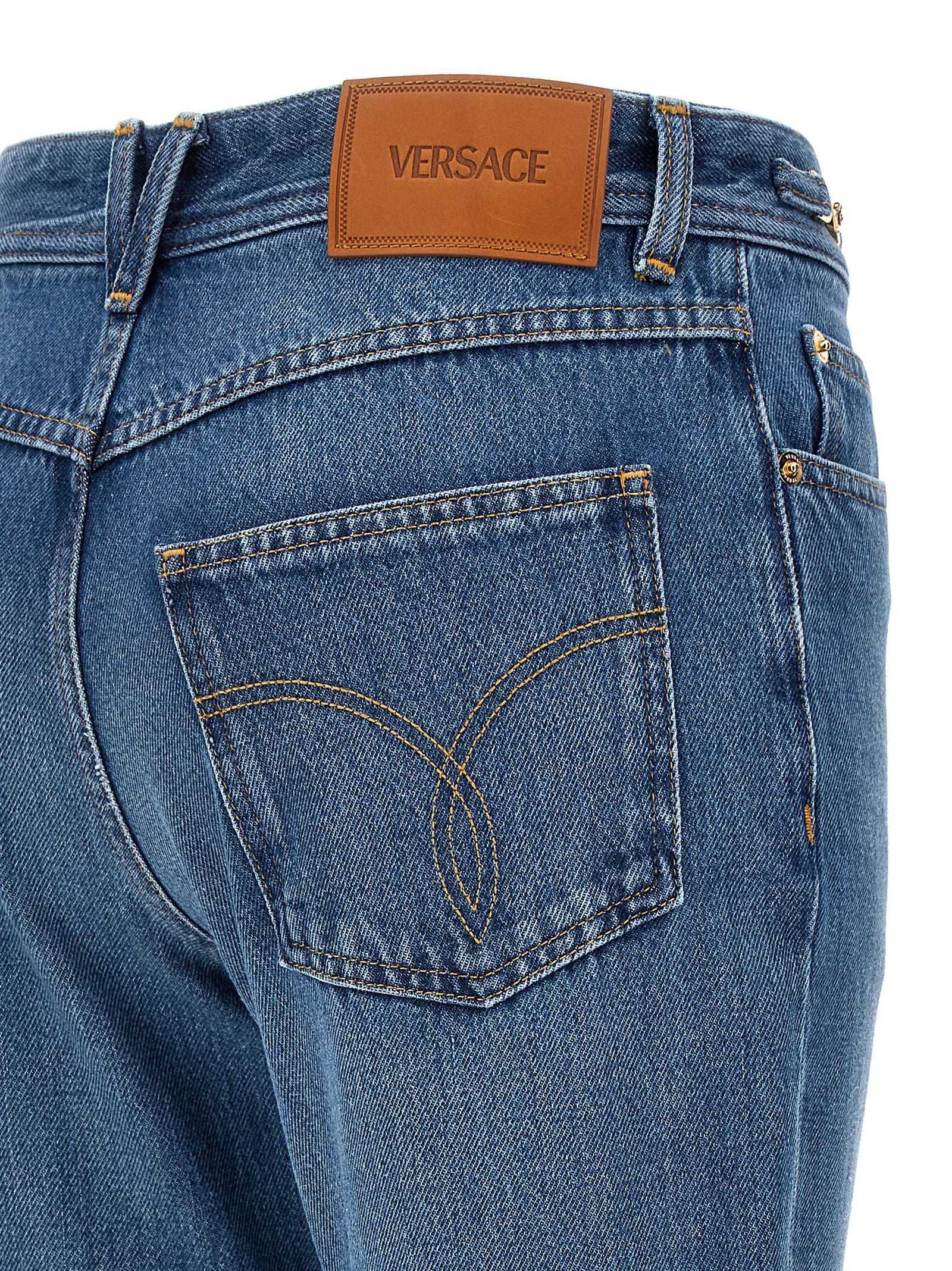 Versace Blaue Baumwoll-Jeans mit ausgestelltem Bein