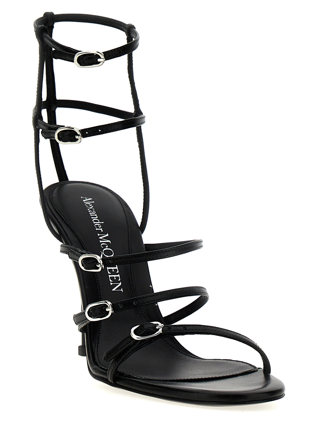 Alexander McQueen Schwarze Stilettosandalen aus Lammleder