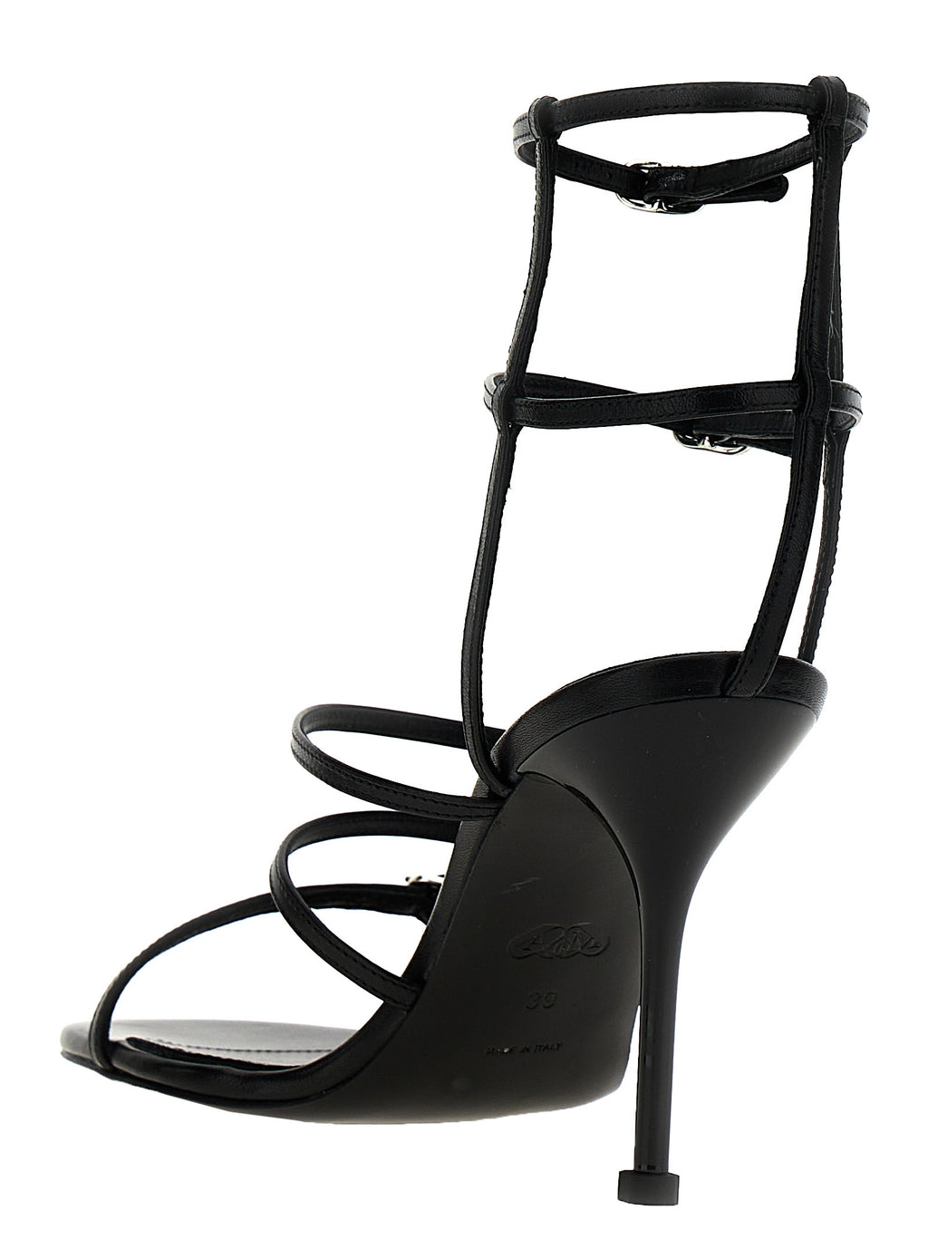 Alexander McQueen Schwarze Stilettosandalen aus Lammleder