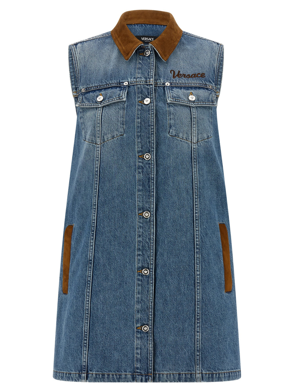 Versace Kurzes blaues Baumwollkleid