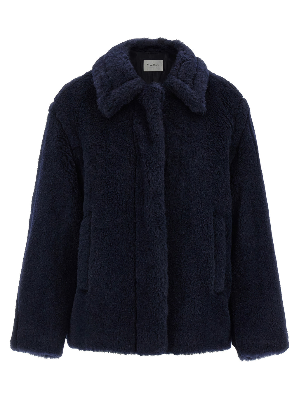Max Mara Blauer Mantel aus Alpaka und Leder