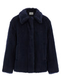 Max Mara Blauer Mantel aus Alpaka und Leder
