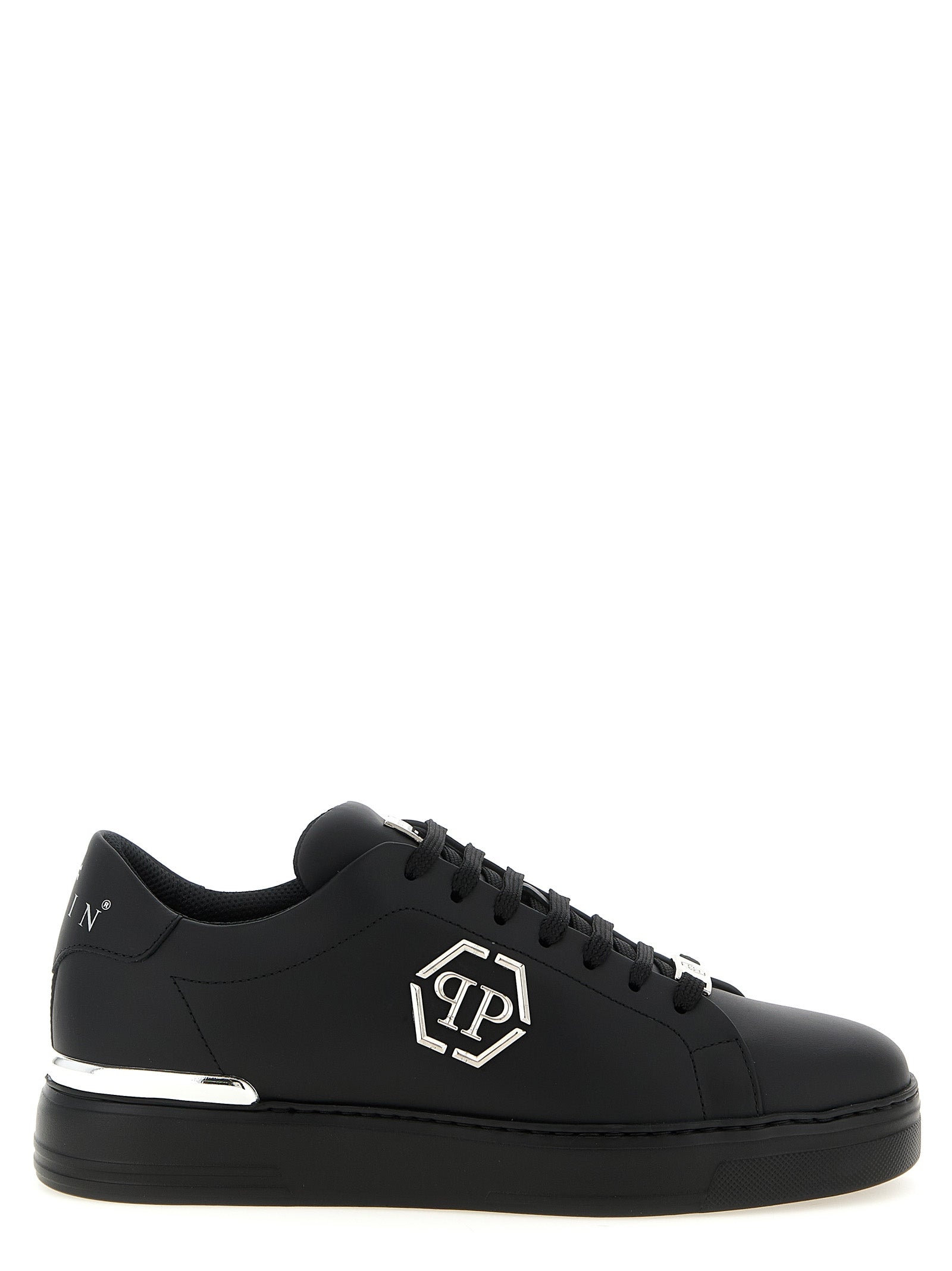 Philipp Plein Schwarze Kalbsleder Low-Top-Sneaker
