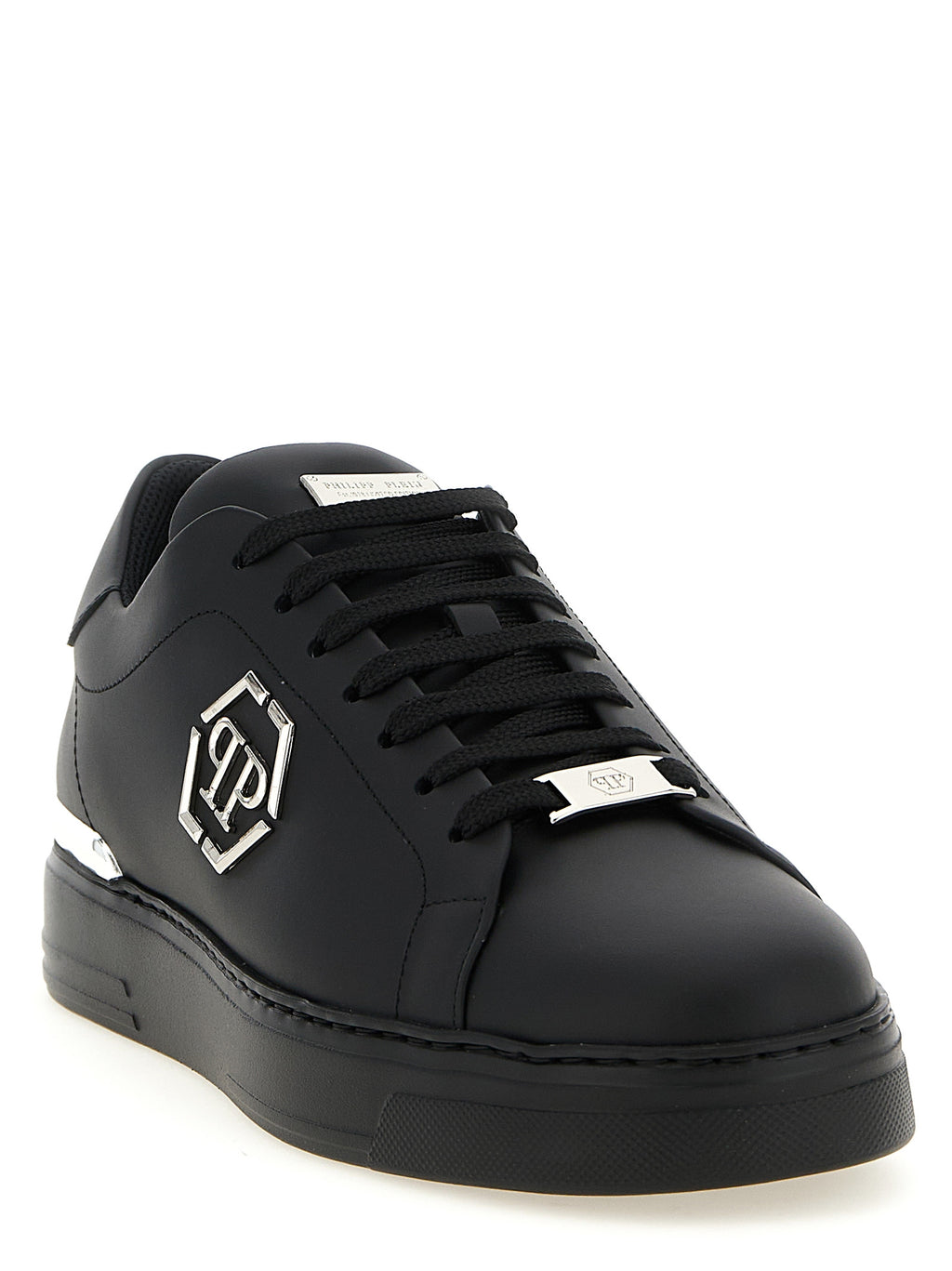 Philipp Plein Schwarze Kalbsleder Low-Top-Sneaker