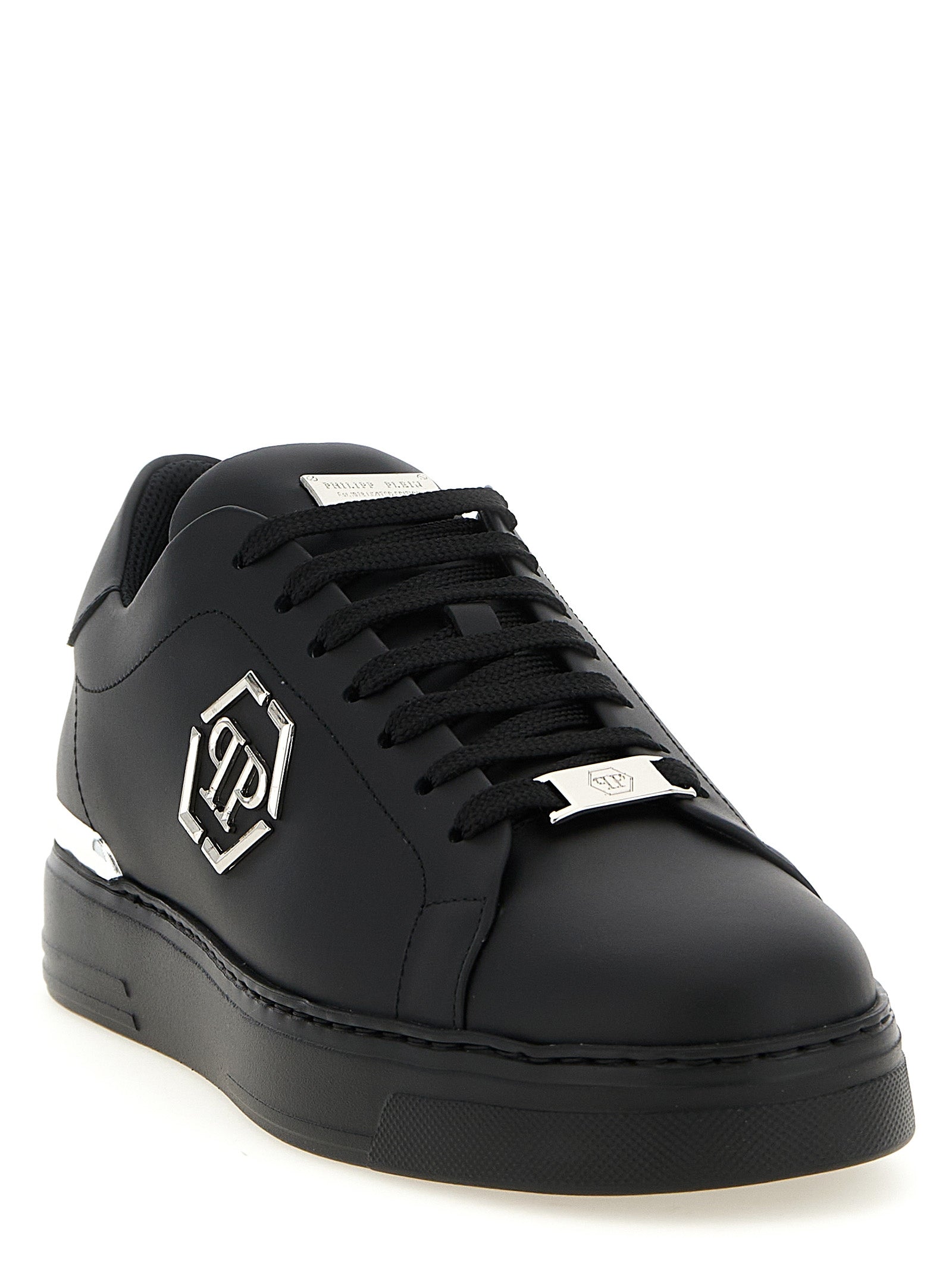 Philipp Plein Schwarze Kalbsleder Low-Top-Sneaker