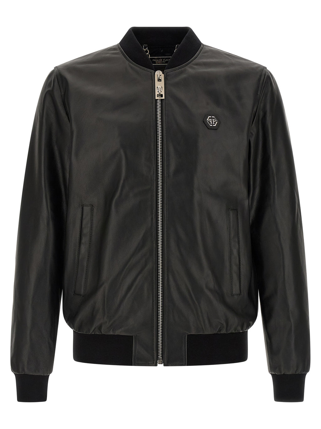 Philipp Plein Schwarze Lammlederjacke