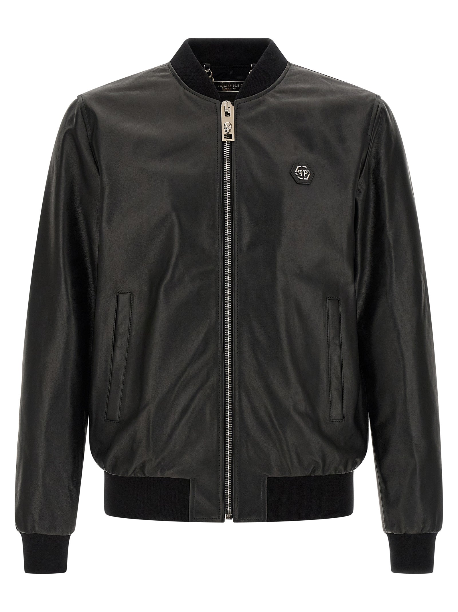 Philipp Plein Schwarze Lammlederjacke