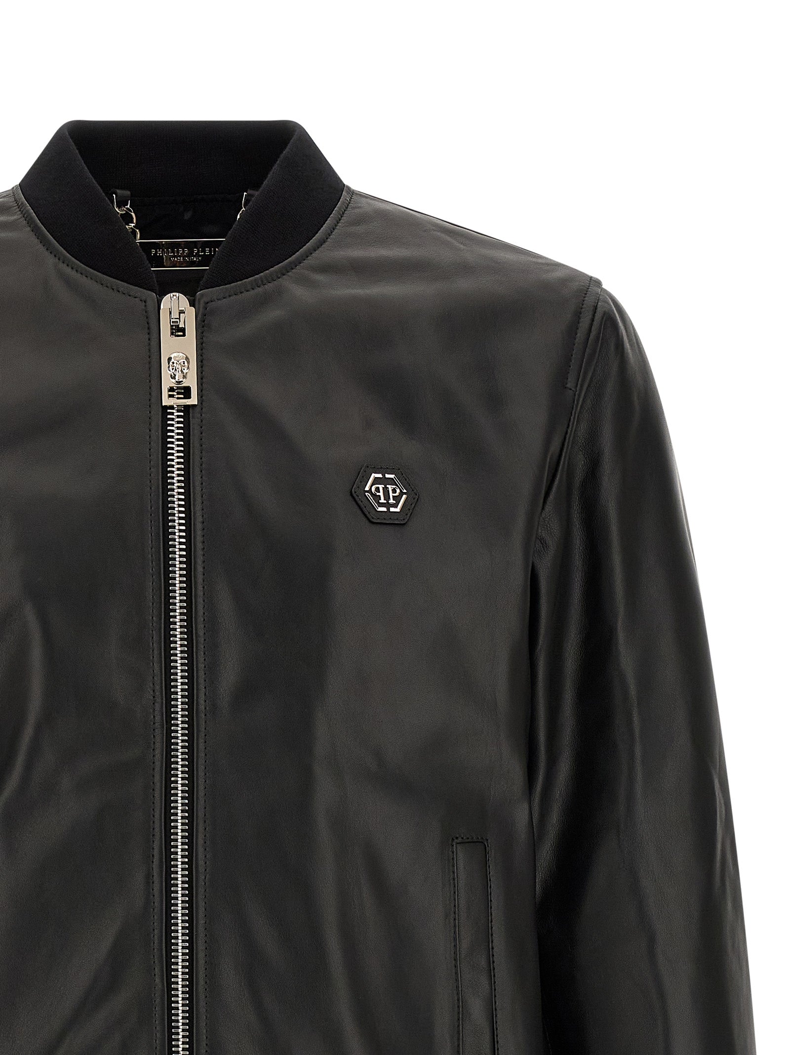 Philipp Plein Schwarze Lammlederjacke