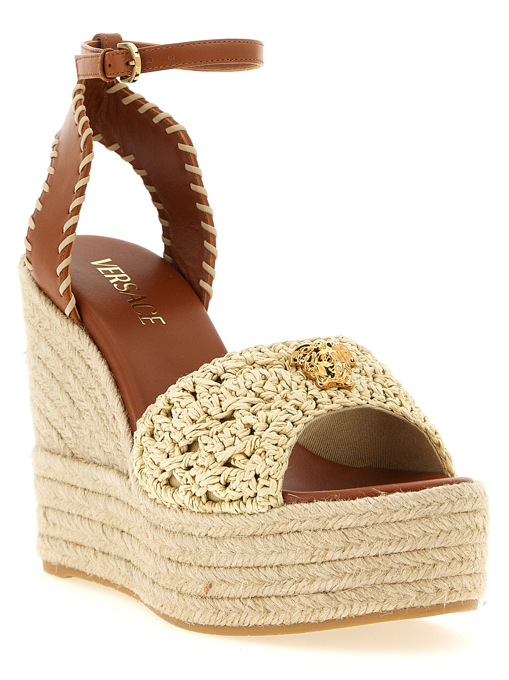 Versace Beige Lammleder Keilsandalen